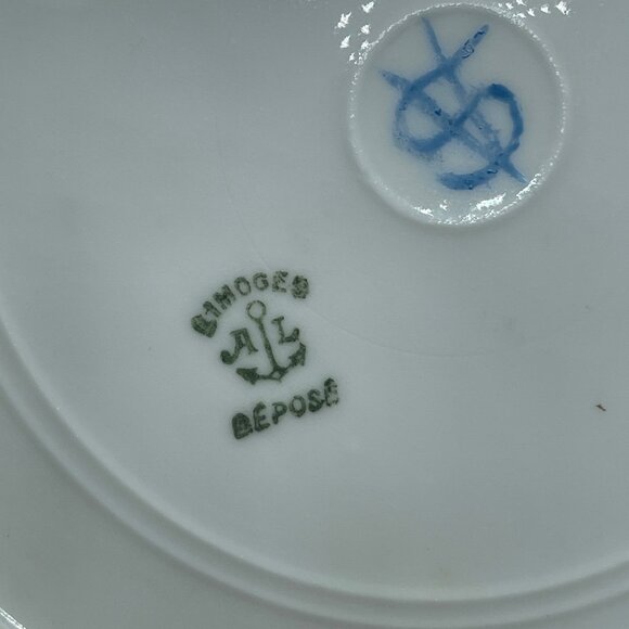 VTG Limoges AL Depose Porcelain Plate Teal Scallop Sailboats Gold Trim 9" - Picture 5 of 7